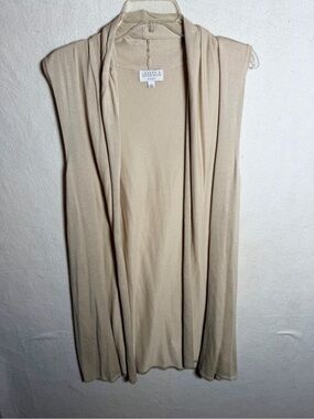 Joseph A. Woman Tan Open Front Longline Cardigan Vest Duster Rayon 2X